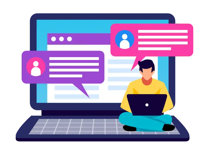 Un personnage chat avec son client